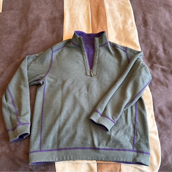 Tommy Bahama men’s Flipshore reversible 1/2 zip pullover size M purple and olive - Picture 3 of 3